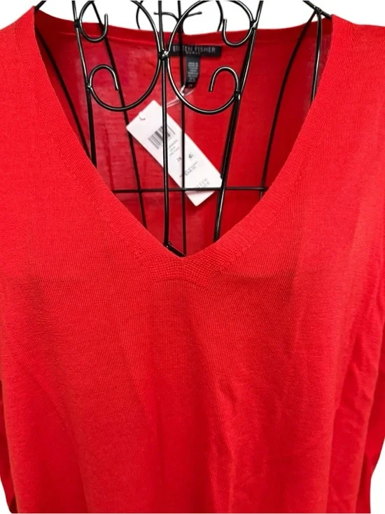 NWT Eileen Fisher Ultraline Merino Wool Bright Red V-Neck Tunic